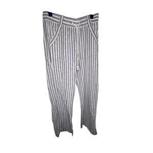 LOLT Striped Linen Blend Pants W Sz M Blue & White Straight Pull On Drawstring